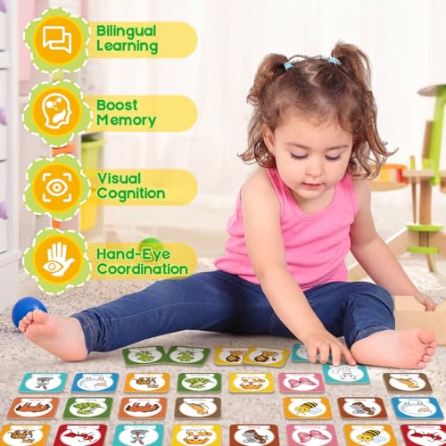 Edulok Memory Card Game, Toddler Match Game, Learn Spanish for Kids, Bilingual Flash Cards, Learning Toys for 4 Year Old, Preschool Learning Activities, Homeschool Supplies, Kindergarten Toys - style: Animal