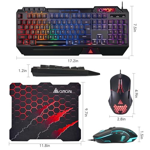 CHONCHOW Gaming Keyboard and Mouse Combo, Wired RGB Set for PC PS4 PS5 Xbox | Phone Holder, Ergo Wrist Rest, Full Size, Anti-Ghosting, USB Silent Light Up Keyboard, 7D 7200DPI Gaming Mouse, Mouse Pad