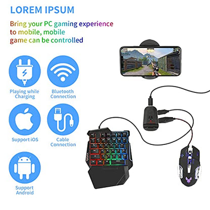 Half Hand Gaming Keyboard and Mouse Combo Laelr 35 Keys PUBG Wired Mechanical RGB Backlit Keyboard with Wrist Rest Wired Gaming Mouse Converter for Android iOS Phone Game Not Support iOS 13.4 & Above