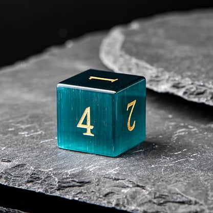 Dark Green Cat's Eye Crystal DND Dice Set 7 PCS 7 PCS Gemstone Suitable for Dungeons and Dragons D & D RPG Games - color: Dark Green Cat Eye