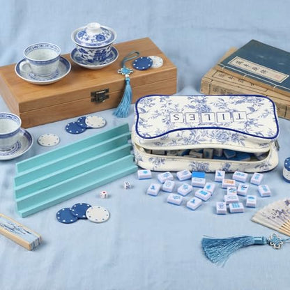 Soulchen Mini American Mahjong Tile Set Include 160 0.8 Inch Mahjong Tiles 2 Dice 4 Wooden Rulers 1 Accessory Bag 4 Beginner Rule Cards (Chinoiserie) - style: Chinoiserie