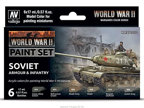Vallejo - WWII Soviet Armour & Infantry Model Color Paint Set | Historic Military Shades | Brush & Airbrush Compatible Acrylic Colors | Pro Modeler Collection | 6 bottles x 18 ml. (0.6 fl.oz) - style: WWII Soviet Armour & Infantry