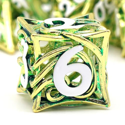 FONVGOGO Metal DND Dice Set of 7 for Dungeons and Dragons Hollow Polyhedral Metal Vine Dice Set D and D with Black Case Role Playing D and D RPG Dice for Tabletop Games Ttrpg (Vine Green) - color: Vine Green