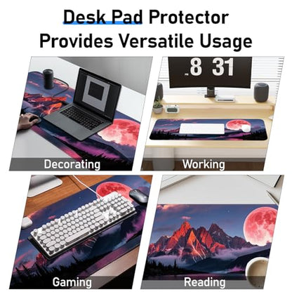 Mouse Pad, Gaming Mouse Pad, Large Laptop Pad, Waterproof and Non-Slip, Gaming Office Sewn Desk Pad, 31.5x11.8 Inch Extended, Moon Mountain - color: Moon mountain scenery