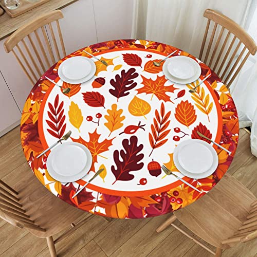 Fall Autumn Maple Leaves Round Tablecloth Elastic Fitted Table Cover Washable Elastic Edge Tablecloths for Kitchen Dining Party Fitted Table 45-50 inch - color: Maple Leaves M, size: 40" (Round)