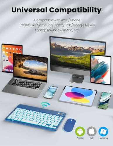 LAMA 7 Colors Backlit Bluetooth Keyboard and Mouse Combo for iPad Pro/Air/Mini, Ultra-Slim Rechargeable Wireless Keyboard and Mouse for iPhone 15/14/13 Pro/Samsung/PC/Laptop/iOS/Windows/Android,DBL - color: Dark Blue