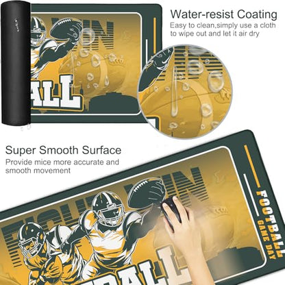 Football Desk Mat, Large Stitched Edges Gaming Mouse Pad, Green Keyboard Mat for Laptop Computer Desktop - 31.5x12 Inch for Football Fans - color: Dark Gree Football
