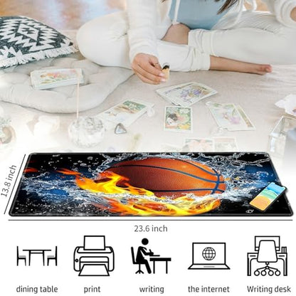Basketball with Fire for MTG & TCG Playmat Mouse Pad,BFDHGQZC 24" x 14" Game Mat for MTG/RPG/CCG Trading Card Game Playmats Table Mat Perfect for Card Games Video Games Computer Office - color: Basketball With Fire