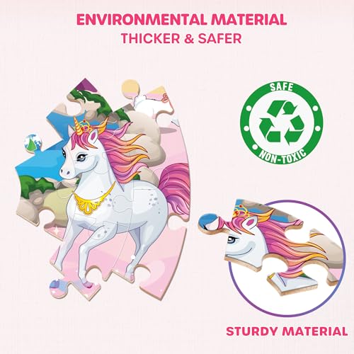 SYNARRY Unicorn Princess Mermaid Fairy Floor Puzzle for Kids Ages 3-5, Large 70 Piece Wooden Puzzle for Kids Ages 4-6, Preschool Toys Gifts for 3 4 5 6 7 8 Years Old Boys Girls Children - style: Unicorn Princess Mermaid Fairy