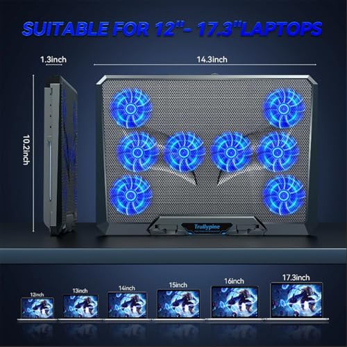 Laptop Cooling pad for Razer Blade 15” Early 2019 - Advanced Gaming laptops, Laptop Cooler with 8 Fans, Adjustable Speed, 5-Level Height Adjustment, Mute Silent,Built-in Phone Stand