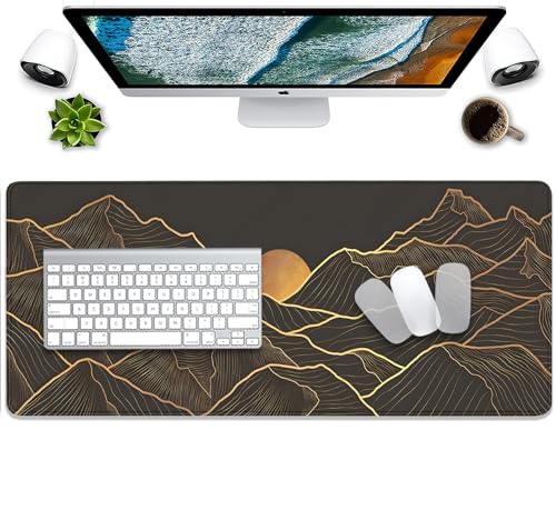 Gold Mountains Mouse Pad Desk Pad,Extended Gaming Mouse Mat with Stitched Edges Non-Slip Waterproof Rubber Base Mous Mat for Office,Computer,Keyboard,Laptop and Home Desk Pad(27.5X11.8 in) - color: Gold Mountain