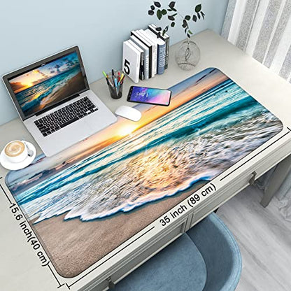 Desk Mat Pad,Large XXL Extended Mouse Pad Mat for Desktop Keyboard | 35''×15.6'' XXL Extended Gaming Mouse Pad with Non-slip Base Desk Matt Mousepad for Computer,Office,Keyboard and Laptop - color: C3-Beach