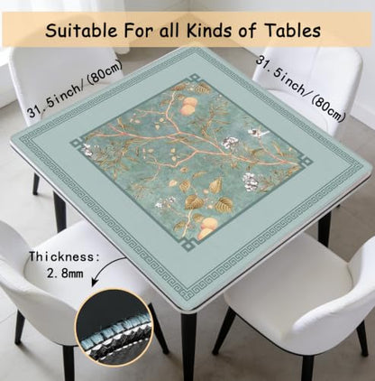 Turquoise Floral Bird Chinoiserie Mahjong Mat 31.5 x 31.5 Inch, Traditional Chinese Flower Non-Slip Noise Reduction Mahjong Table Mat for American Mah Jong Poker Card Board Games Dominoes - color: Turquoise Floral Bird