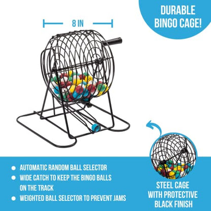 Regal Bingo Deluxe Game Set for Adults and Kids - Includes 8 Inch Wheel Cage, 75 Balls, Master Board, 50 Cards and Colorful Chips - Fun Family Game Night - color: 50 Card Set