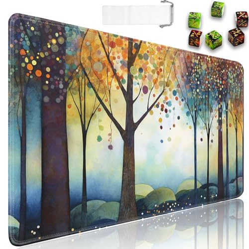 for MTG Playmat + Drawstring Travel Pouch + 6 Dice Counter, for Tabletop Trading Card Game Playmats or Large Mouse Pad, Anti-Slip Rubber 24 x 14 in, Color Forest for TCG Playmat - color: JV-Playmat-1-F-163