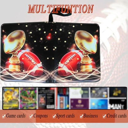 Trading Card Binder 900 Pockets, Football Card Binder Holder with 50 Removable Sleeves Fits 900 Sport Cards, Football Card Gifts Collector Album with Zipper Storage Display Case - size: 900 Pockets Football