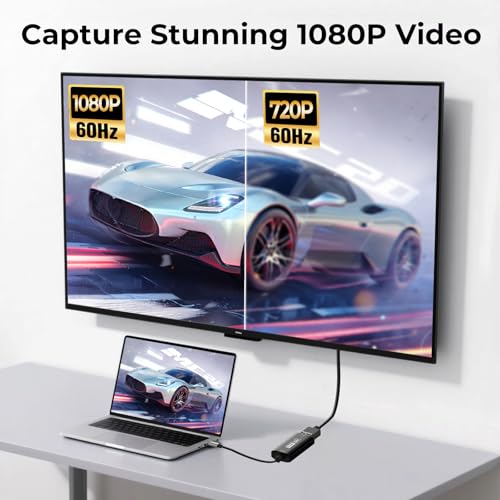 GUERMOK Video Capture Card, USB3.0 HDMI to USB-C Capture Device, 2K@30FPS | Stream & Record Gameplay at 1080P@60FPS, Compatible with Mac OS, Windows, Quest 3, OBS, Zoom, PS5/4, Switch, Xbox (Black) - color: Black