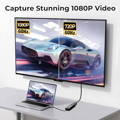 GUERMOK Video Capture Card, USB3.0 HDMI to USB-C Capture Device, 2K@30FPS | Stream & Record Gameplay at 1080P@60FPS, Compatible with Mac OS, Windows, Quest 3, OBS, Zoom, PS5/4, Switch, Xbox (Black) - color: Black