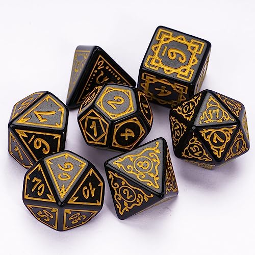 DND Dice Set -D&D Polyhedral Dice (7 Pcs) Druid Dice with Leather Dice Bag for Role Playing Dice Games RPGs(Druid - Black Yellow) - color: Druid - Black Yellow