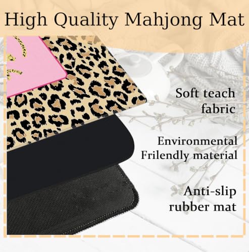 Hot Pink Cute Leopard Mahjong Mat 31.5 x 31.5 Inch, Preppy Pink Y2K Cheetah Non-Slip Noise Reduction Mahjong Table Mat for American Mah Jong Poker Card Board Games Dominoes - color: Pink Leopard
