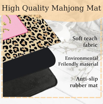 Hot Pink Cute Leopard Mahjong Mat 31.5 x 31.5 Inch, Preppy Pink Y2K Cheetah Non-Slip Noise Reduction Mahjong Table Mat for American Mah Jong Poker Card Board Games Dominoes - color: Pink Leopard
