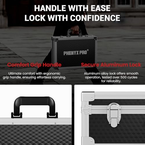 Phenyx Pro Medium Storage Case with Customizable Pre-Diced Foam PCSE-M | Aluminum Alloy Frame, Protective Gear Storage, Wireless Mic Systems, Equipment Transport - size: Medium (44.5*12.5*35cm)