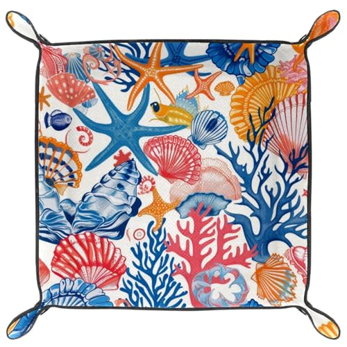 Colorful Seashells Starfish Dice Tray Dice Rolling Tray Folding Dice Holder for Dice Games, Like RPG, DND and Other Table Games - color: Multi 15