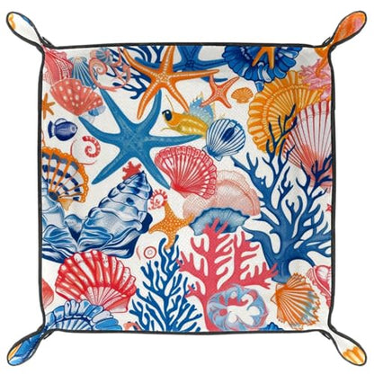 Colorful Seashells Starfish Dice Tray Dice Rolling Tray Folding Dice Holder for Dice Games, Like RPG, DND and Other Table Games - color: Multi 15