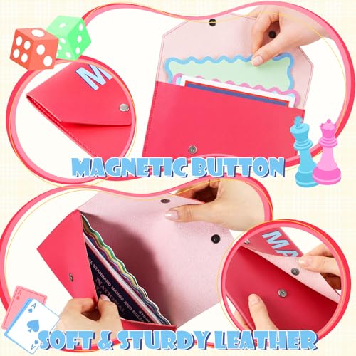 2 Pcs Leather Mahjong Card Bag Clutch Pouch Holder with PU Squeeze Dice Bag Mahjong Accessories Protector Cover Case for MAHJ Lover Playing Game Night(Hot Pink) - color: Hot Pink