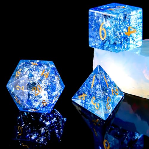 Crack Blue Green Glass Crystal DND Dice Set 7 PCS Gemstone Suitable for Dungeons and Dragons RPG Games - color: Crack-blue Green Glass