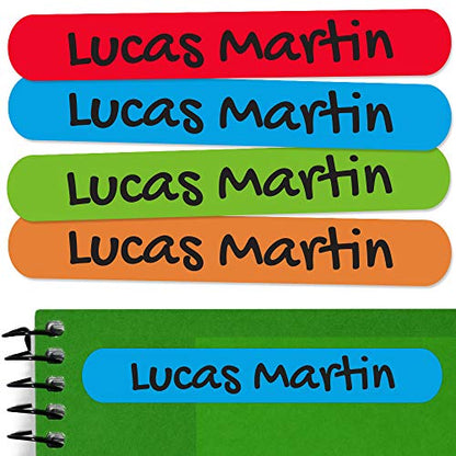50 Personalized Adhesive Labels to Mark Objects 2.3 x 0.4 in. Waterproof Stickers to Mark School Supplies, Books, kindergartens Goods, Summer Camps, Children's Toys, etc. - color: Palette 1