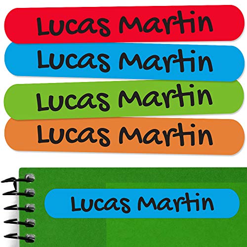 50 Personalized Adhesive Labels to Mark Objects 2.3 x 0.4 in. Waterproof Stickers to Mark School Supplies, Books, kindergartens Goods, Summer Camps, Children's Toys, etc. - color: Palette 1