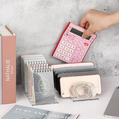 Hipiwe 2 Packs Mail Organizer Plastic Cash Tray for Desk - 7 Slots File Organizer Clear Desktop Bill Divider Holder for Paper Envelope Document Book Money Eyeshadow Makeup Palette