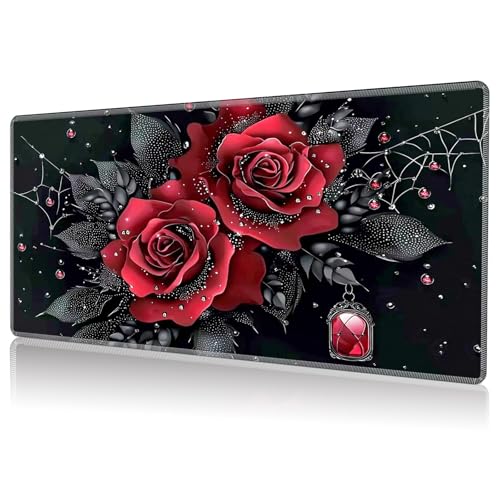 Playmat for MTG, Game Play Mat Card Game Playing 24 x 14 inches Tabletop Magic Play Mats Non-Slip Rubber Base and Stitched Mousepad Desk Mats Playmats for MTG TCG,Art Red Rose - color: Art Red Rose, size: NO Zones