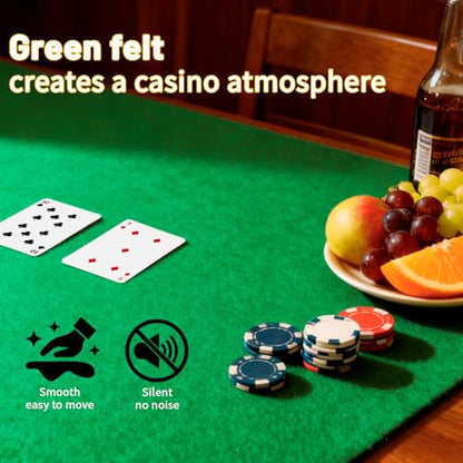 2Pcs Poker Table Mat & 36x72 Inch Premium Green Felt Table Cover & Poker Table Topper for Texas Holdem and Card Games & Game Mat for Table Tops & Card Table Mat & Poker Table Cover