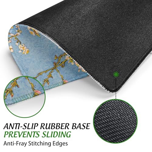 Mouse Pad Blossoming Almond Tree Square Mousepad Desk Mat with Non Slip Rubber Base, Stitched Edge Mouse Mat Desk Pad for Work Game Office, 9.5x8 Inches - color: Blossoming Almond Tree