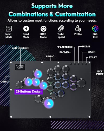 GuileKeys Leverless Controller Arcade Stick GK-21, All-Button Arcade Controller 21Keys for PS4/PS3/PC/Switch(PS5 w/Converter), Arcade Fight Stick with RGB/Turbo/Hot-Swap/Low Profile Switch Black - color: GK-21 Black