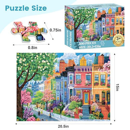 500 Pieces Puzzles for Adults, Spring Puzzle for Adults Elderly, Colorful Street Jigsaw Puzzle, Recycled Paper Puzzle 500 Pieces, Family Activity Game Nights Gifts 20.5x15 in - style: Modern