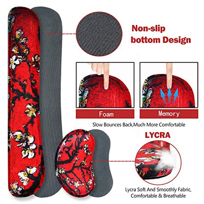 ARTSO Large Gaming Mouse Pad, Keyboard Wrist Rest Pad & Wrist Support Mousepad Set, Stitched Edge, Extended, Non-Slip Base, Memory Foam Desk Mat 4pcs for Office & Home, Red Van Gogh Painting - color: Red Van Gogh Painting
