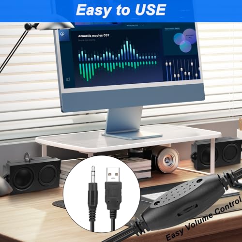 MEIRIYFA Computer Speakers for Desktop PC Laptop, Mini PC Computer Speaker USB Powered 3.5mm AUX Jack Input with Volume Control, HiFi Stereo PC Loudspeaker for Desktop Tablet (Black, 1.2M)