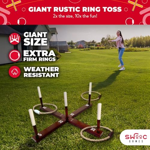Swooc Games - Rustic Ring Toss Game (All Weather) - Easy Setup & Extra Games Included - Ring Toss Game for Adults - Outdoor Activities for Adults - Yard Toys for Kids - Backyard Fun - Outdoor Party - size: X-Large