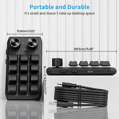 Multifunctional Macro Mechanical Keyboard With 12 Customizable Keys 2 Knobs - One-Handed RGB Gaming Keypad Programmable Ultra-Thin Mechanical Keyboard With 12 Programmable Keys And RGB Backlighting