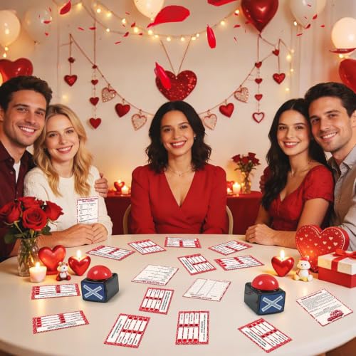 Valentine's Day Friendly Feud Game with 2 Answer Buzzers, Fun Family Valentines Board Game for Adults Feud Card Trivia Quiz Activities for Galentin's Day Party Family Office Group Team Building - style: Valentine's Day