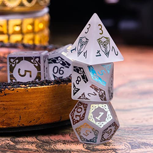 UDIXI Gemstone Dice Set D&D White Crystal Stone DND Dice for Tabletop Games | Natural Stone, Premium Gift Box, DM Gift, for Dungeons and Dragons Role Playing Games - color: Electroplating White Crystal