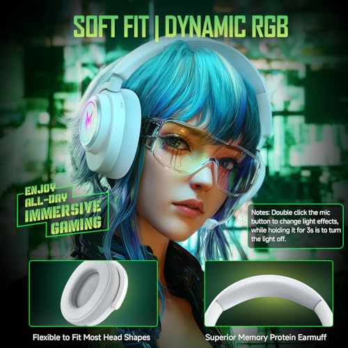 Wireless Gaming Headset with RGB Lights & 3 Audio Modes for PS5 PS4 PC | 100H Battery, 2.4GHz USB/Type-C & Bluetooth 5.4, 7.1 Surround Sound, Noise Cancelling Mic for Switch Mac