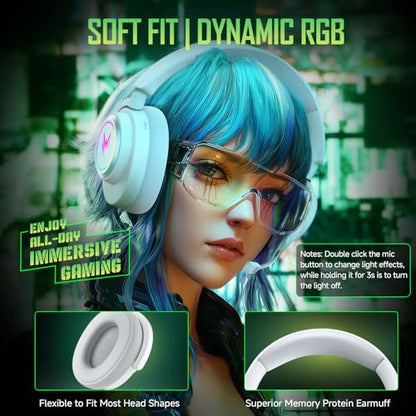 Wireless Gaming Headset with RGB Lights & 3 Audio Modes for PS5 PS4 PC | 100H Battery, 2.4GHz USB/Type-C & Bluetooth 5.4, 7.1 Surround Sound, Noise Cancelling Mic for Switch Mac
