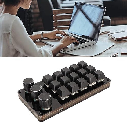 15 Key Programmable Macro Keyboard, Hot Swappable Blue Switch One Handed Mechanical Keypad with 3 Knobs, for Graphic Design