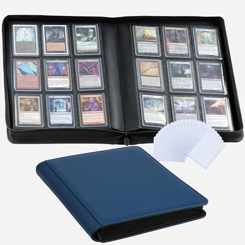 9-Pocket Toploader Binder, Clovecat Premium Card Book， Holds 252 Trading Card with 20 Removable Top-loader Sleeves，PU Card Holder Folders,Card Album for MTG, TCG, Yugioh, Game & Sports Cards(Blue) - color: Blue