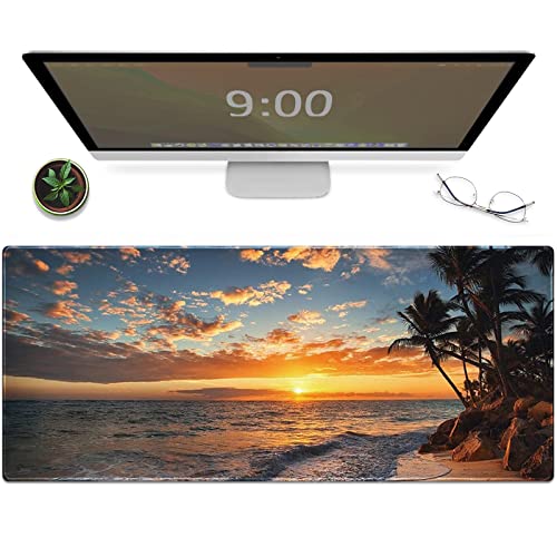 Galdas Gaming Mouse Pad XXL XL Large Mouse Pad Mat Long Extended Mousepad Desk Pad Non-Slip Rubber Mice Pads Stitched Edges Thin Pad (31.5x11.8x0.12 Inch)-Sunset Beach - color: Sunset Beach