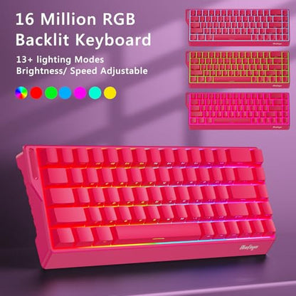 BlueFinger 60% Wireless Mechanical Gaming Keyboard, Bluetooth/2.4GHz/USB-C Hot Swappable RGB Backlit Keyboard with Side-Printed PBT Keycaps, 60 Percent Compact Keyboard for Mac PC PS5 Xbox, Pink - color: Pink